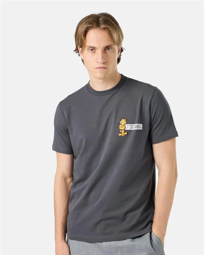 Men TSHIRTS AND POLO Iceberg Grey Slimfit Tshirt In Sustainable Stretch Jersey With Garfield Print And Iceberg Logo Men TSHIRTS AND POLO Iceberg Grey Slimfit Tshirt In Sustainable Stretch Jersey With Garfield Print And Iceberg Logo
