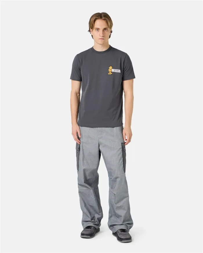Men TSHIRTS AND POLO Iceberg Grey Slimfit Tshirt In Sustainable Stretch Jersey With Garfield Print And Iceberg Logo Men TSHIRTS AND POLO Iceberg Grey Slimfit Tshirt In Sustainable Stretch Jersey With Garfield Print And Iceberg Logo