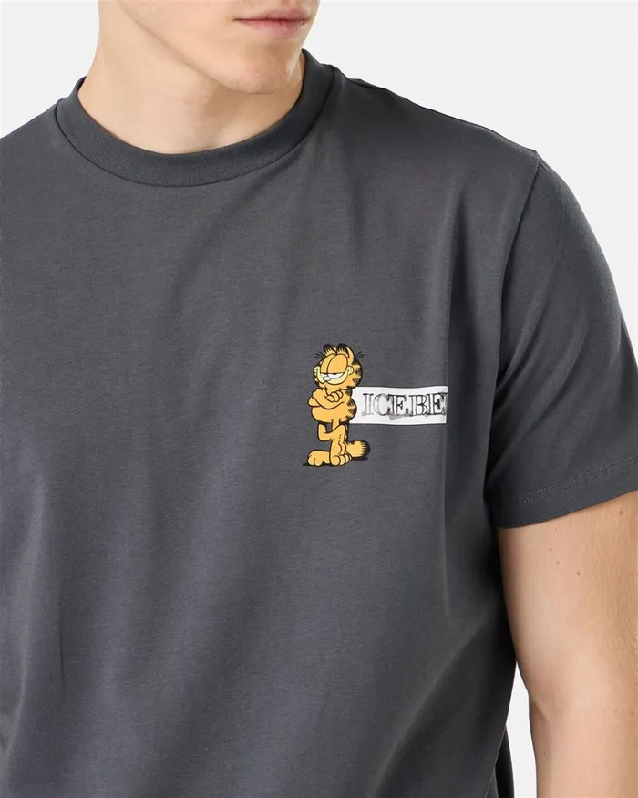 Men TSHIRTS AND POLO Iceberg Grey Slimfit Tshirt In Sustainable Stretch Jersey With Garfield Print And Iceberg Logo Men TSHIRTS AND POLO Iceberg Grey Slimfit Tshirt In Sustainable Stretch Jersey With Garfield Print And Iceberg Logo