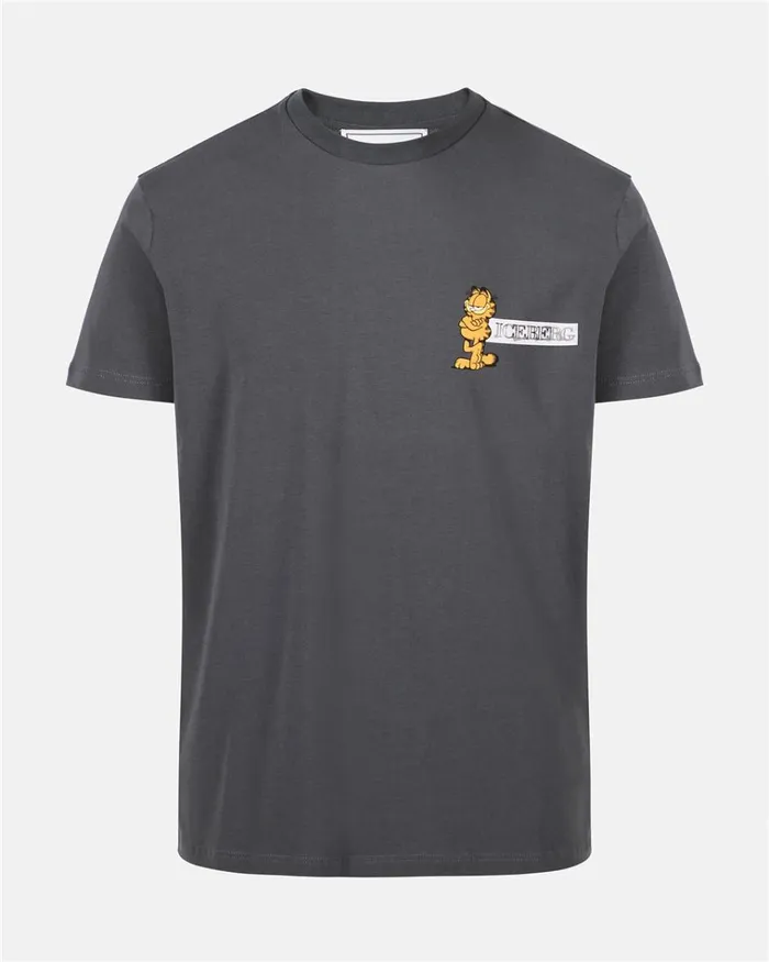 Men TSHIRTS AND POLO Iceberg Grey Slimfit Tshirt In Sustainable Stretch Jersey With Garfield Print And Iceberg Logo Men TSHIRTS AND POLO Iceberg Grey Slimfit Tshirt In Sustainable Stretch Jersey With Garfield Print And Iceberg Logo
