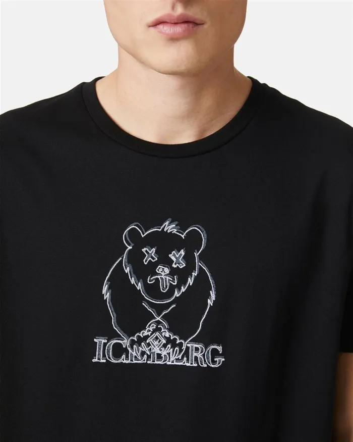 Men TSHIRTS AND POLO Iceberg Tshirt With Printed And Embroidered Bear Men TSHIRTS AND POLO Iceberg Tshirt With Printed And Embroidered Bear