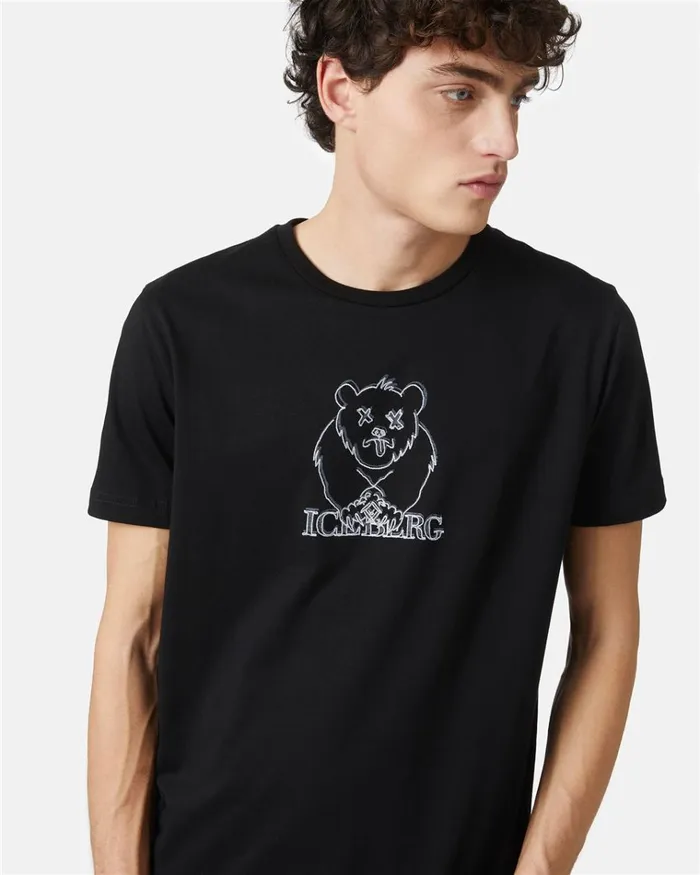 Men TSHIRTS AND POLO Iceberg Tshirt With Printed And Embroidered Bear Men TSHIRTS AND POLO Iceberg Tshirt With Printed And Embroidered Bear