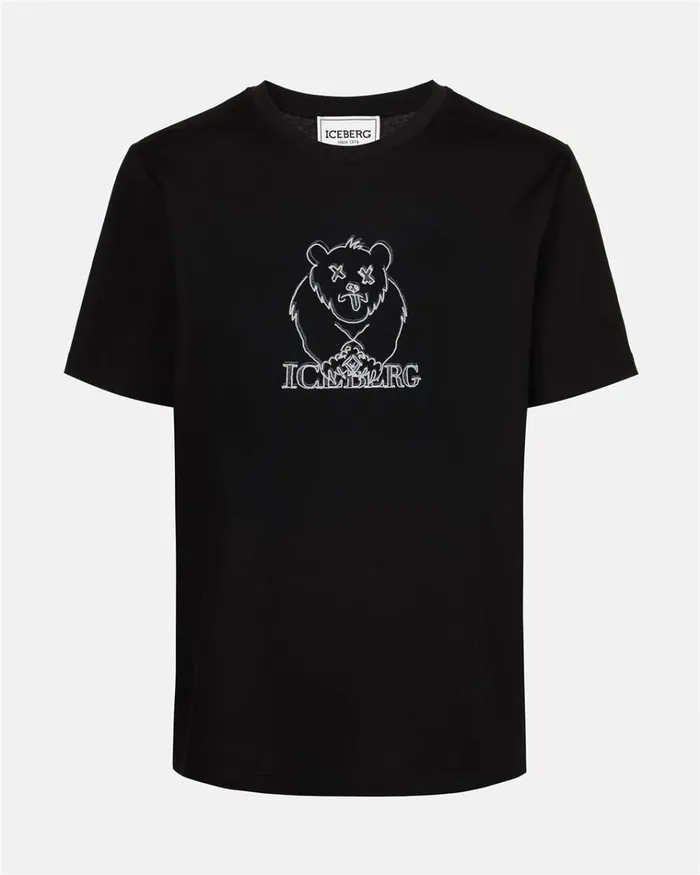 Men TSHIRTS AND POLO Iceberg Tshirt With Printed And Embroidered Bear Men TSHIRTS AND POLO Iceberg Tshirt With Printed And Embroidered Bear