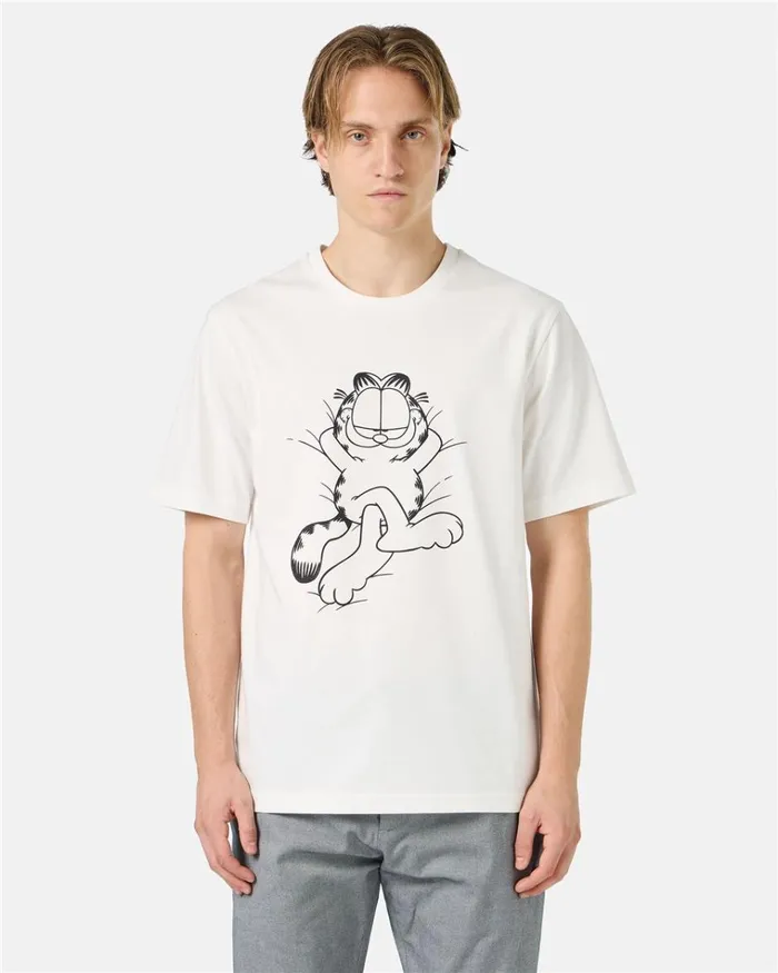 Men TSHIRTS AND POLO Iceberg White Cotton Jersey Tshirt With Lazy Garfield Print Men TSHIRTS AND POLO Iceberg White Cotton Jersey Tshirt With Lazy Garfield Print
