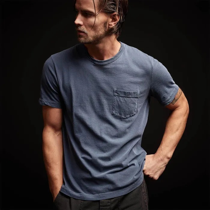 Men TShirts James Perse Lightweight Jersey Pocket Tee Sea Captain Pigment