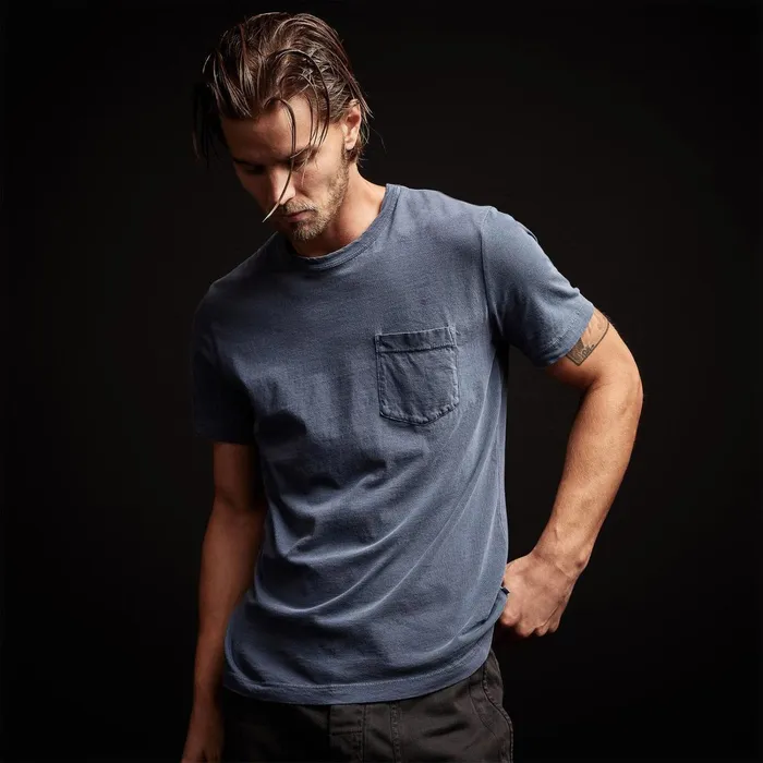 Men TShirts James Perse Lightweight Jersey Pocket Tee Sea Captain Pigment