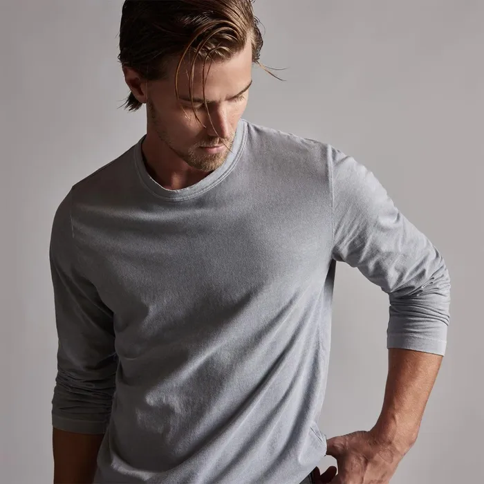 Men TShirts James Perse Long Sleeve Crew Neck Breeze Pigment