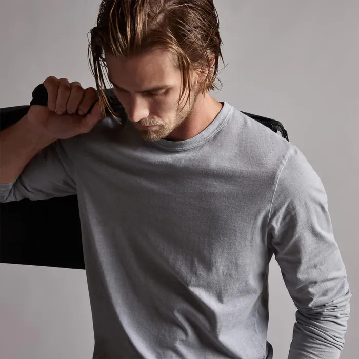 Men TShirts James Perse Long Sleeve Crew Neck Breeze Pigment