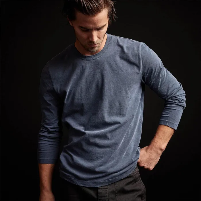 Men TShirts James Perse Long Sleeve Crew Neck Sea Captain Pigment