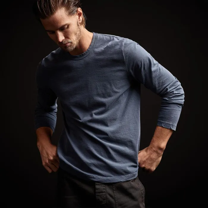 Men TShirts James Perse Long Sleeve Crew Neck Sea Captain Pigment