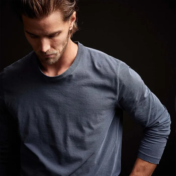 Men TShirts James Perse Long Sleeve Crew Neck Sea Captain Pigment