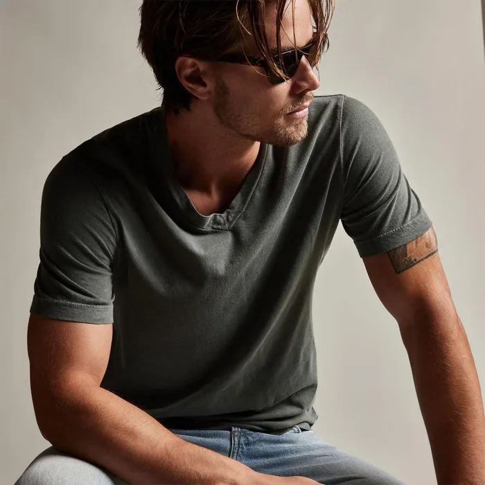 Men TShirts James Perse Short Sleeve V Neck Alligator Pigment