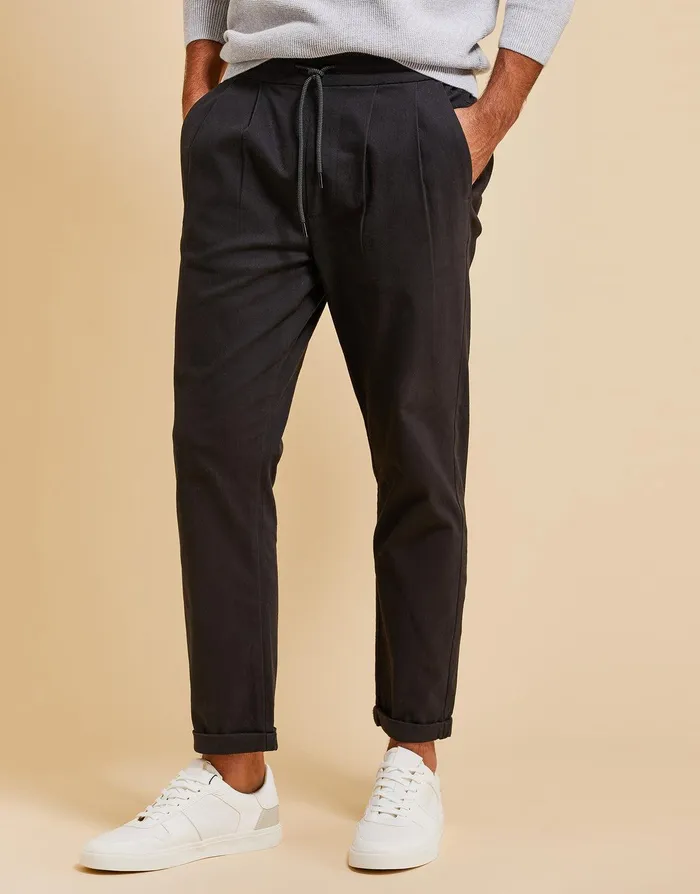 Men Threadbare Luxe Black Formal Drawstring Trousers Black Threadbare Trousers and Cargos Men Threadbare Luxe Black Formal Drawstring Trousers Black Threadbare Trousers and Cargos