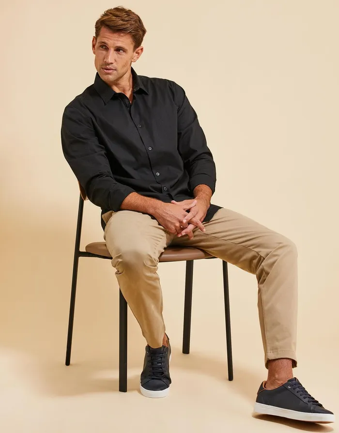 Men Threadbare Luxe Black Long Sleeve Shirt Black Threadbare Shirts