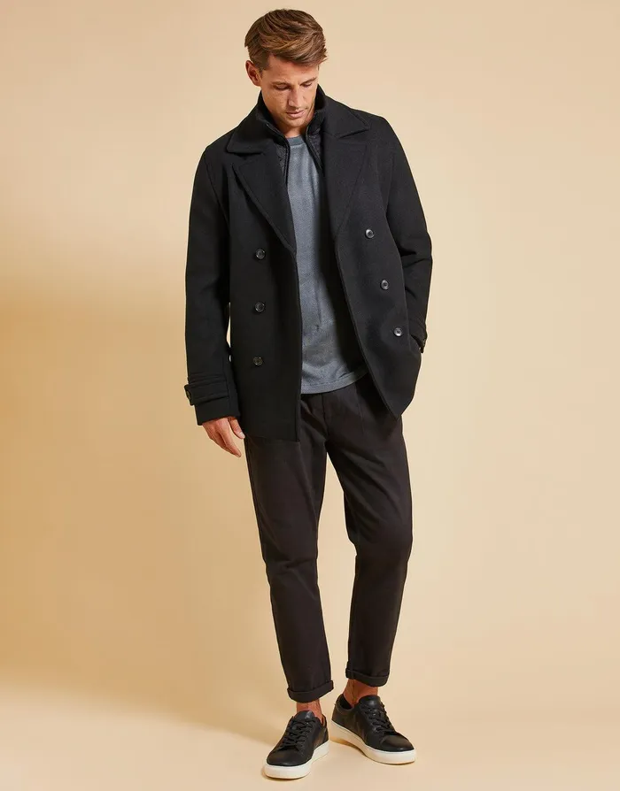 Men Threadbare Luxe Black Mock Layer Tailored Coat Black Threadbare Jacket and Coats Men Threadbare Luxe Black Mock Layer Tailored Coat Black Threadbare Jacket and Coats