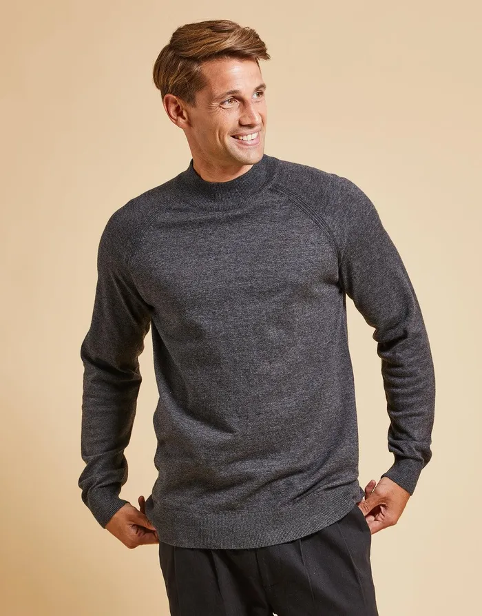 Men Threadbare Luxe Charcoal Marl Turtleneck Jumper Charcoal Marl Threadbare Knitwear
