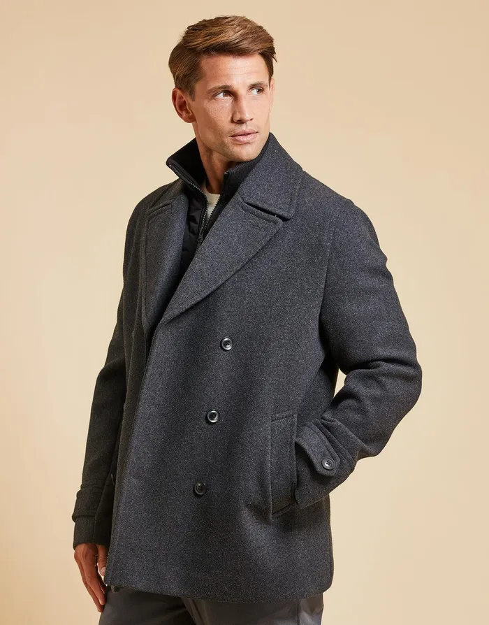 Men Threadbare Luxe Charcoal Mock Layer Tailored Coat Charcoal Threadbare Jacket and Coats Men Threadbare Luxe Charcoal Mock Layer Tailored Coat Charcoal Threadbare Jacket and Coats