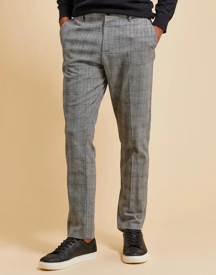 Men Threadbare Luxe Grey Check Semi Formal Trousers Grey Threadbare Trousers and Cargos