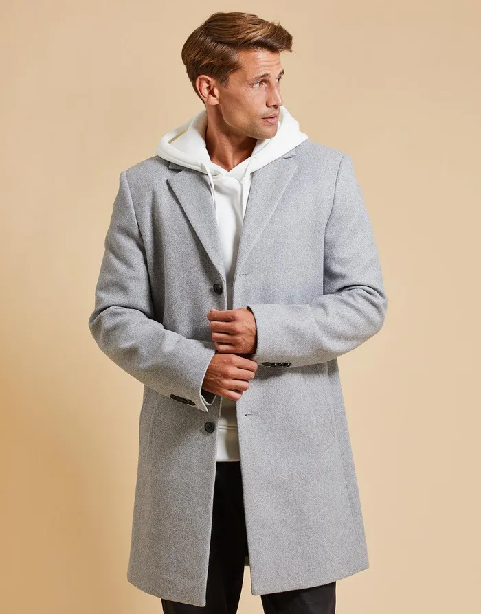 Men Threadbare Luxe Light Grey Marl Tailored Coat Light Grey Marl Threadbare Jacket and Coats Men Threadbare Luxe Light Grey Marl Tailored Coat Light Grey Marl Threadbare Jacket and Coats