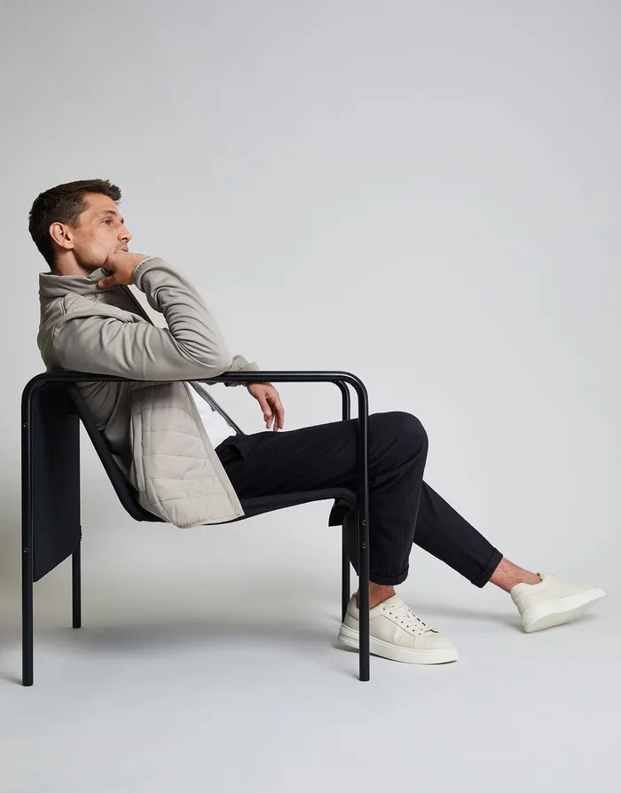 Men Threadbare Luxe Stone Quilted Hybrid Funnel Neck Jacket Stone Threadbare Jacket and Coats