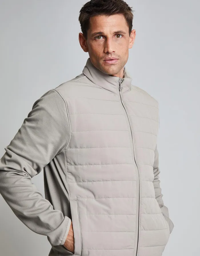 Men Threadbare Luxe Stone Quilted Hybrid Funnel Neck Jacket Stone Threadbare Jacket and Coats
