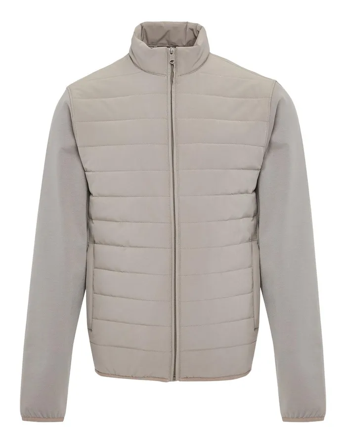 Men Threadbare Luxe Stone Quilted Hybrid Funnel Neck Jacket Stone Threadbare Jacket and Coats