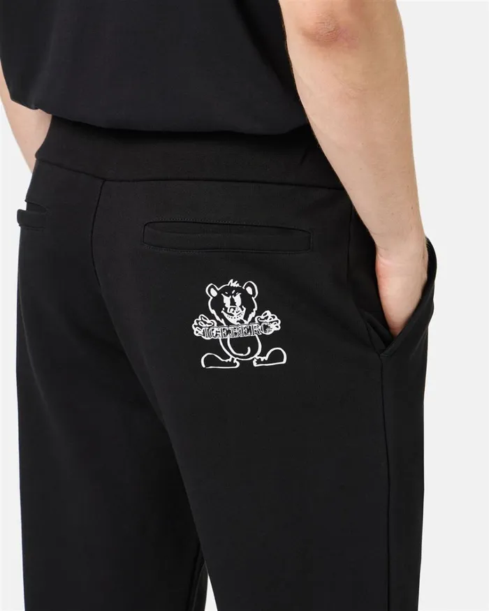 Men TROUSERS Iceberg Black Jogger Regular Fit Trousers In Fleece With Bear Print And Iceberg Logo Men TROUSERS Iceberg Black Jogger Regular Fit Trousers In Fleece With Bear Print And Iceberg Logo