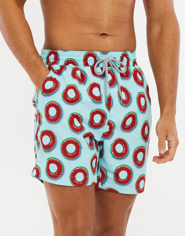 Men Turquoise Watermelon Print Swim Shorts Turquoise Threadbare Swimwear