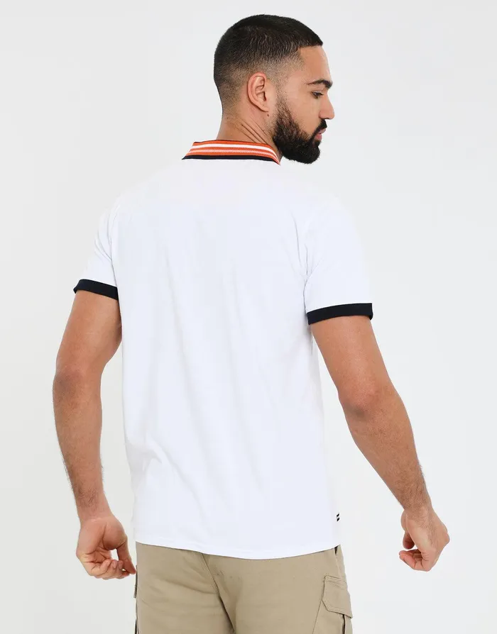 Men White Contrast Rib Collar Polo Shirt White Threadbare Polo Shirts
