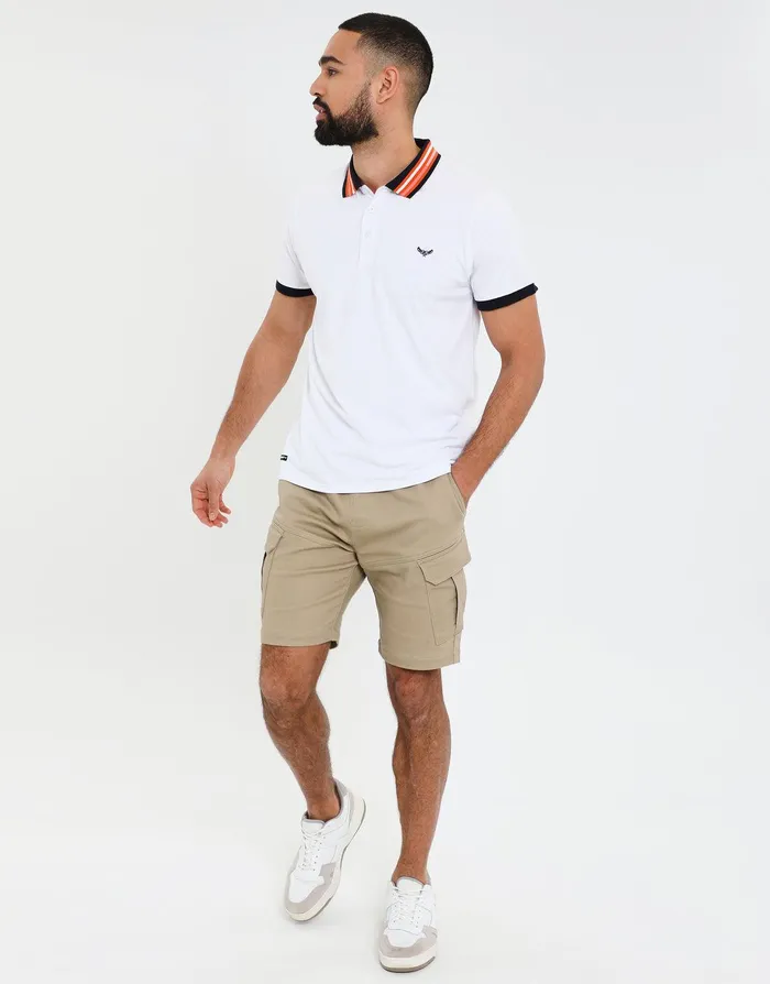 Men White Contrast Rib Collar Polo Shirt White Threadbare Polo Shirts
