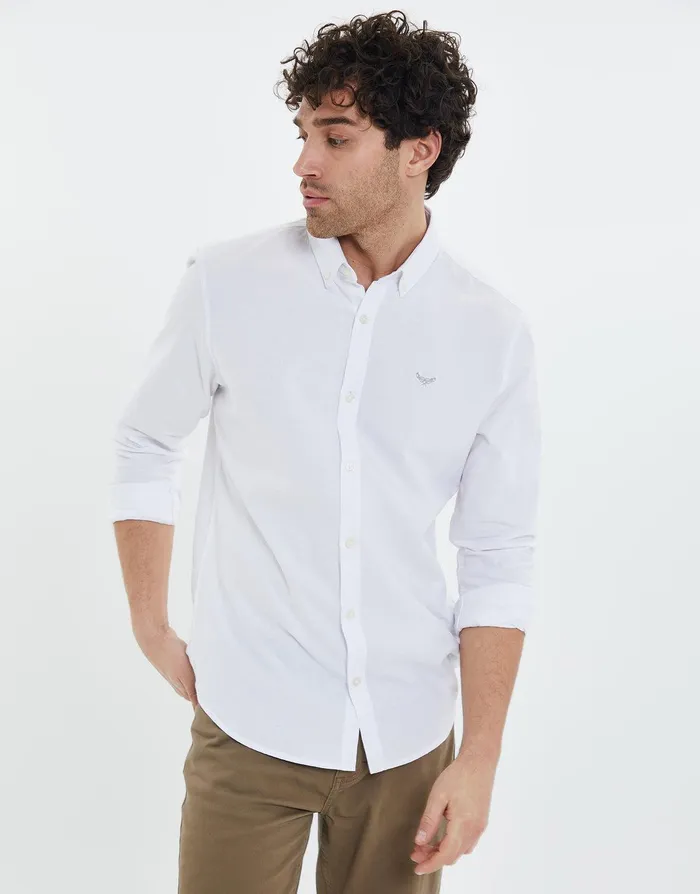 Men White Cotton Long Sleeve Shirt White Threadbare Shirts