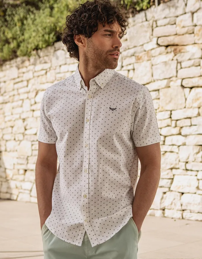 Men White Geo Print Short Sleeve Shirt White Threadbare Shirts Men White Geo Print Short Sleeve Shirt White Threadbare Shirts