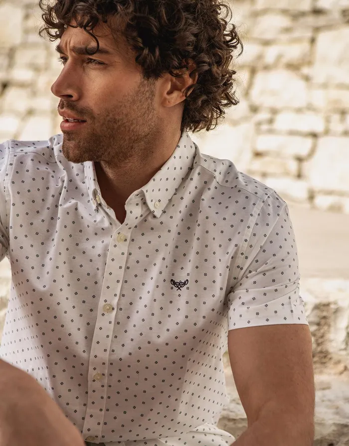 Men White Geo Print Short Sleeve Shirt White Threadbare Shirts Men White Geo Print Short Sleeve Shirt White Threadbare Shirts
