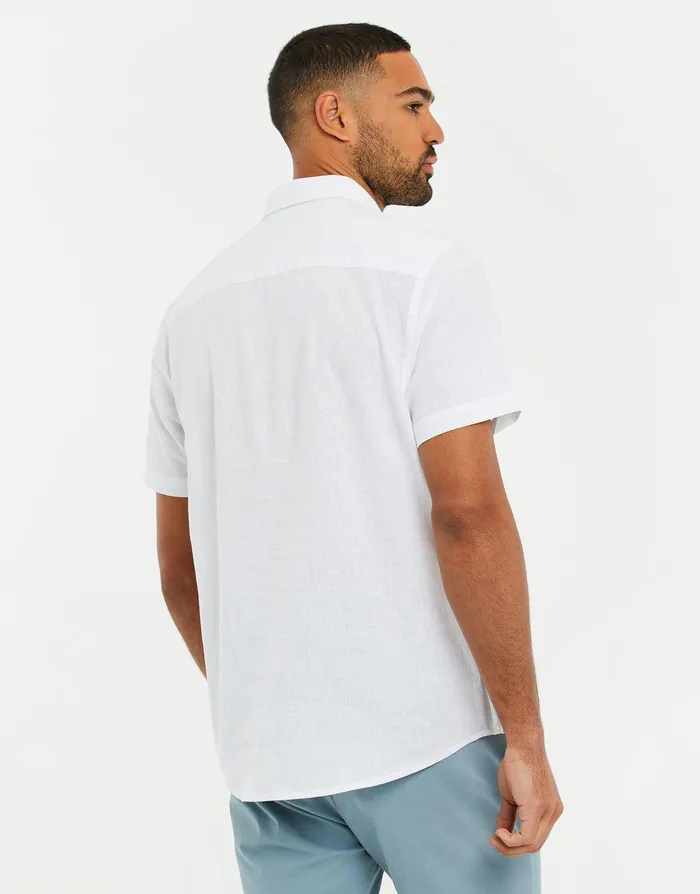 Men White Short Sleeve Linen Blend Shirt White Threadbare Linen Men White Short Sleeve Linen Blend Shirt White Threadbare Linen