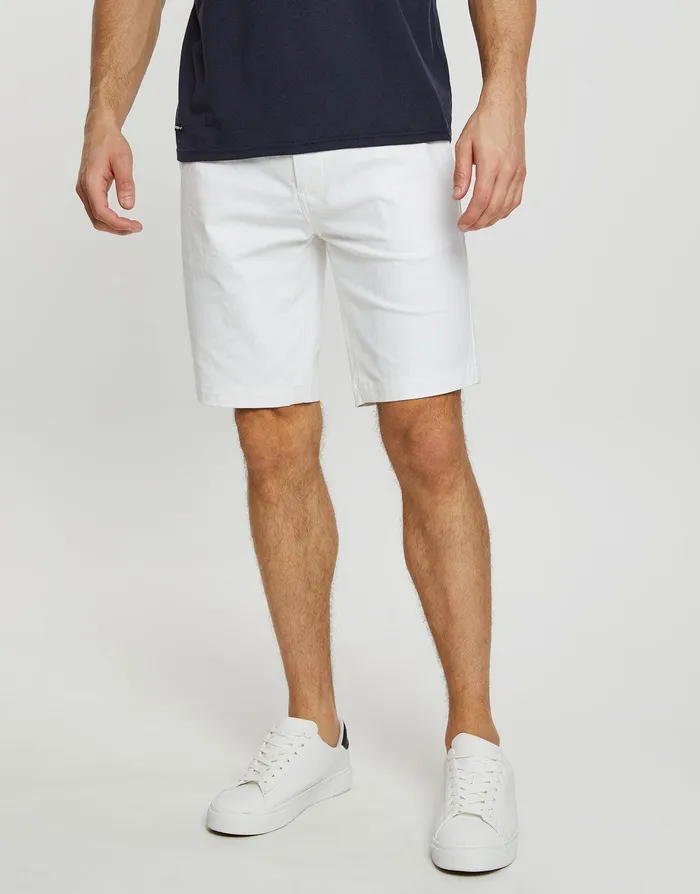 Men White Slim Fit Chino Shorts White Threadbare Shorts