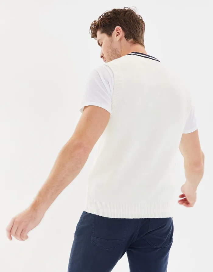 Men White V Neck Knitted Vest White Threadbare Knitwear Men White V Neck Knitted Vest White Threadbare Knitwear