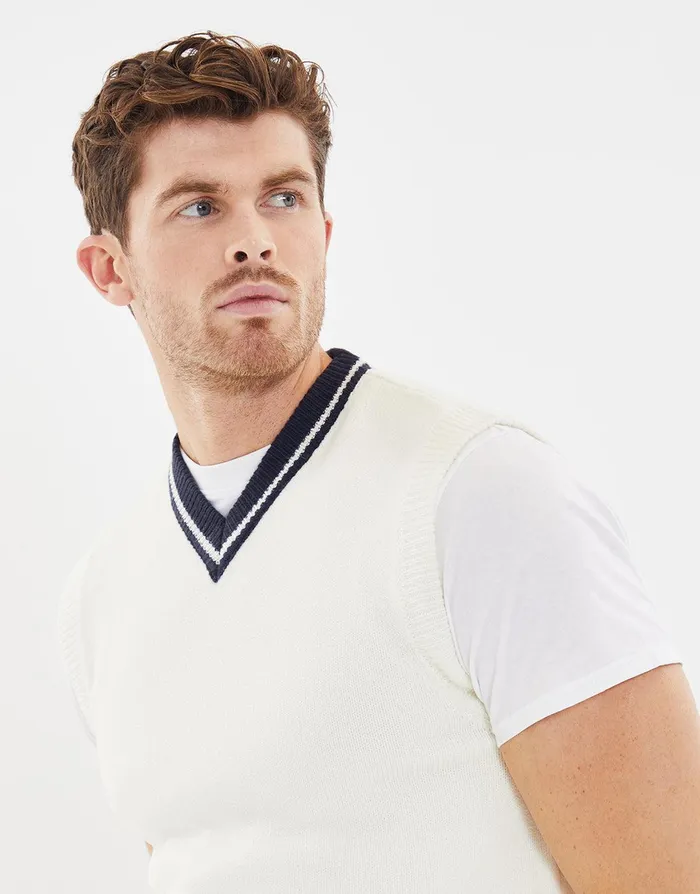Men White V Neck Knitted Vest White Threadbare Knitwear Men White V Neck Knitted Vest White Threadbare Knitwear
