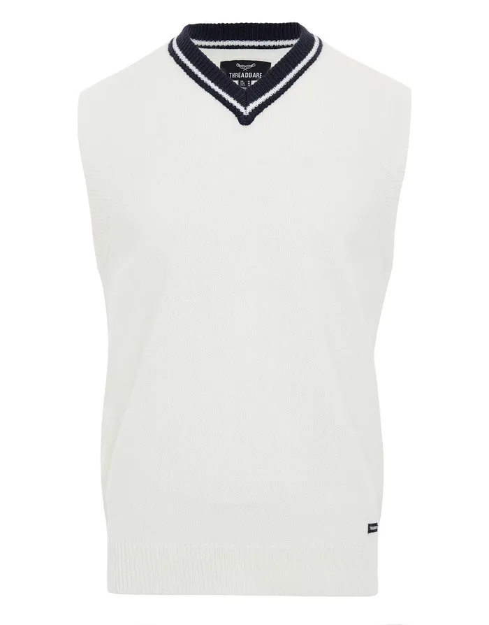 Men White V Neck Knitted Vest White Threadbare Knitwear Men White V Neck Knitted Vest White Threadbare Knitwear