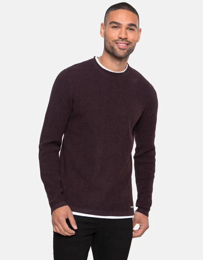 Men Wine Mock TShirt Jumper Wine Threadbare Knitwear