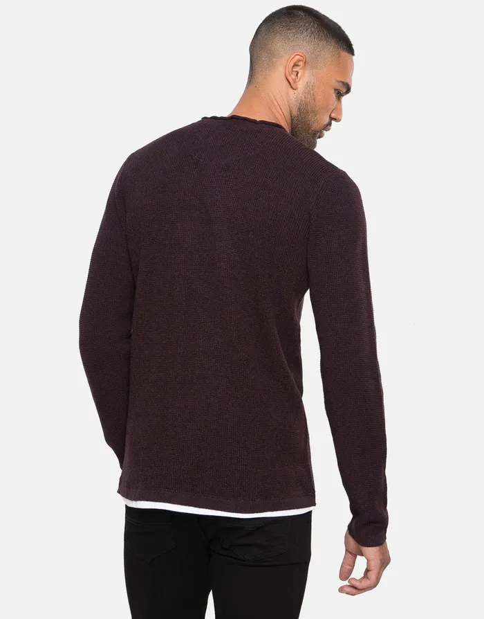 Men Wine Mock TShirt Jumper Wine Threadbare Knitwear Men Wine Mock TShirt Jumper Wine Threadbare Knitwear