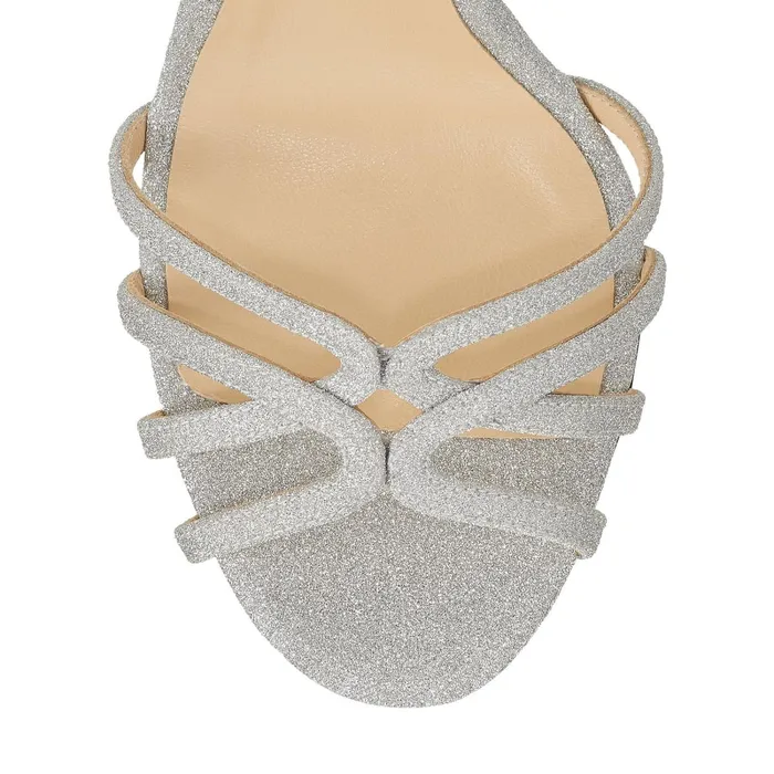 Mimi 100 Silver Fine Glitter Fabric Wrap Around Sandal Silver Women JIMMY CHOO Bridal Shoes