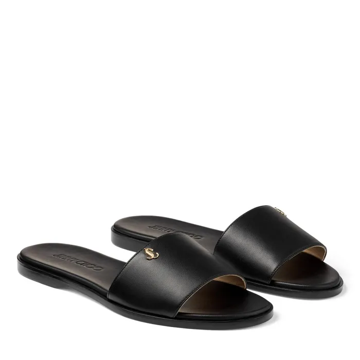 Minea Flat Black Nappa Leather Flats With Gold Jc Button Black Women JIMMY CHOO Flats