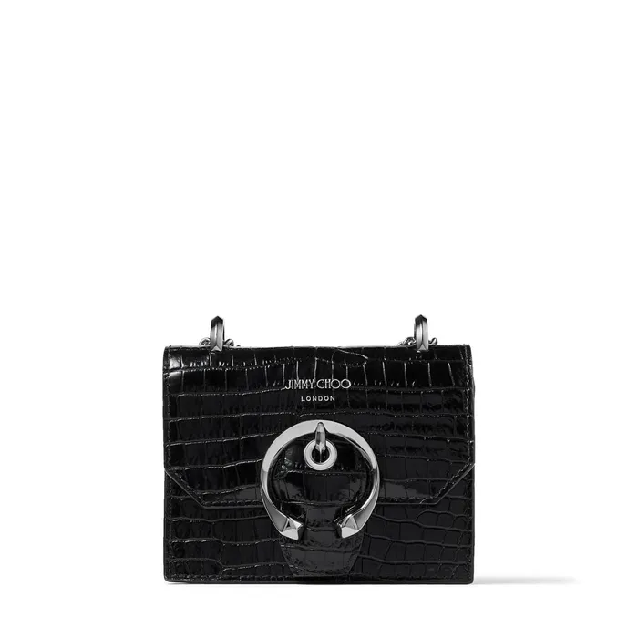 Mini Paris Black Shiny CrocEmbossed Leather Super Mini Bag With Metal Buckle Black Women JIMMY CHOO Small Leather Goods Mini Paris Black Shiny CrocEmbossed Leather Super Mini Bag With Metal Buckle Black Women JIMMY CHOO Small Leather Goods