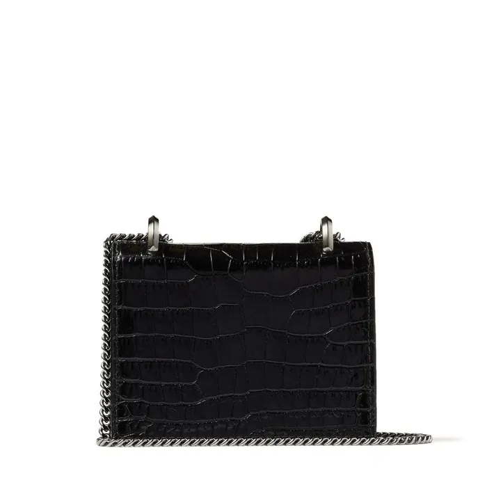 Mini Paris Black Shiny CrocEmbossed Leather Super Mini Bag With Metal Buckle Black Women JIMMY CHOO Small Leather Goods