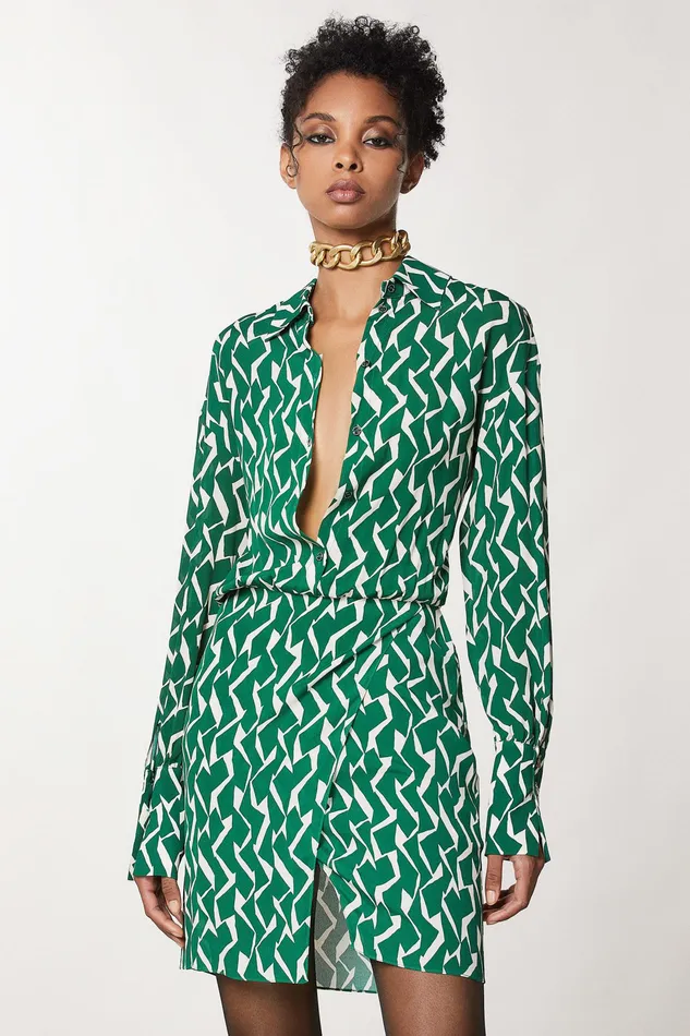 Mini Women Patrizia Pepe Crepe Shirt Dress Geometric Green