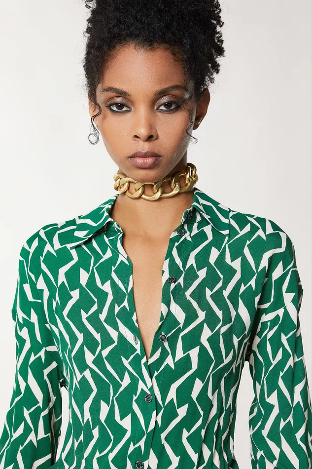 Mini Women Patrizia Pepe Crepe Shirt Dress Geometric Green