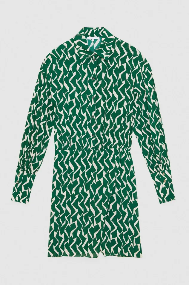 Mini Women Patrizia Pepe Crepe Shirt Dress Geometric Green