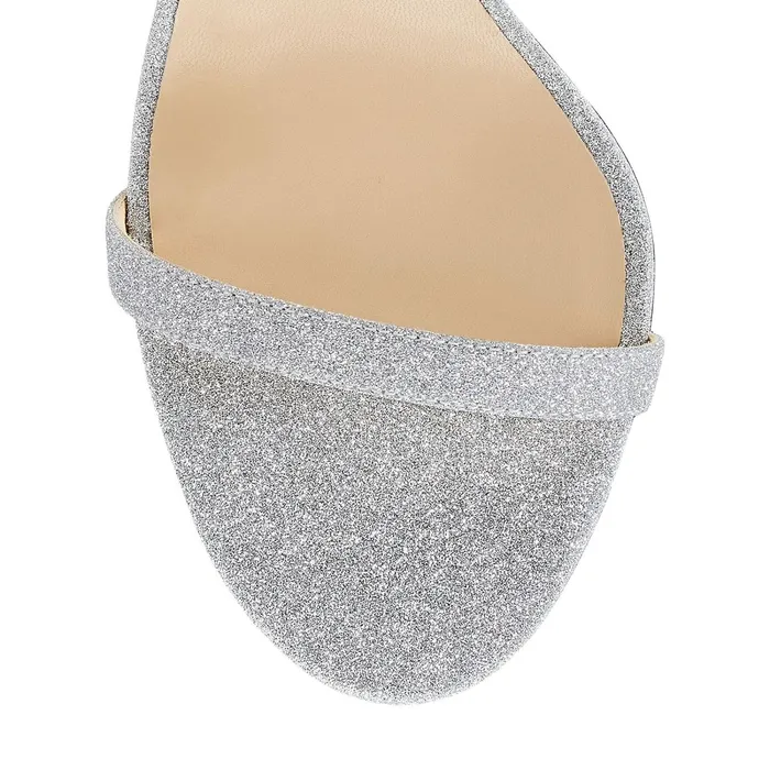 Minny 85 Silver Fine Glitter Leather Sandals Silver Women JIMMY CHOO Bridal Shoes