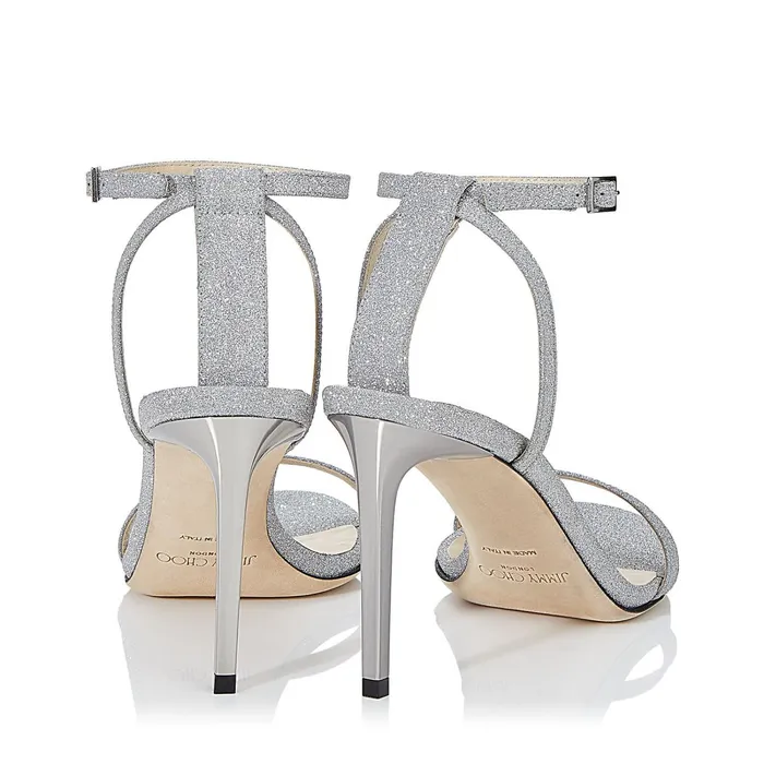 Minny 85 Silver Fine Glitter Leather Sandals Silver Women JIMMY CHOO Bridal Shoes