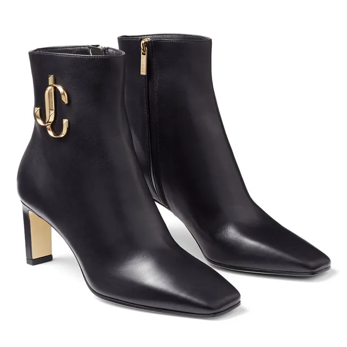 Minori 65 Black Calf Leather Ankle Bootie With Gold Jc Black Women JIMMY CHOO Boots